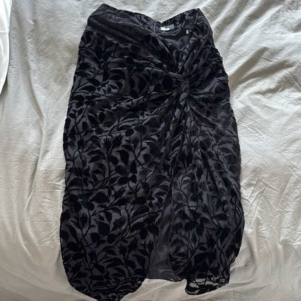 The Kooples Black Midi Bubble Skirt with Ruched Wrap Style for Cocktail